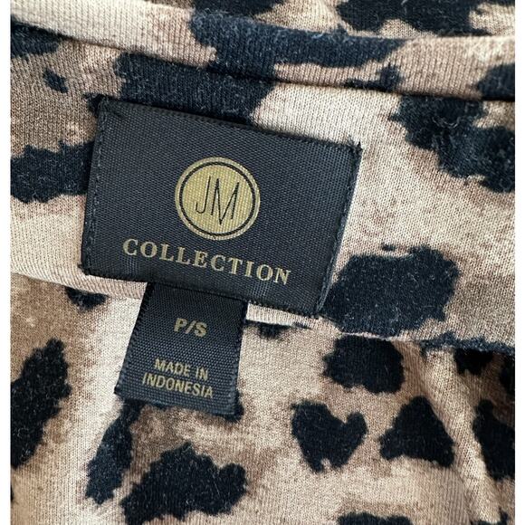 JM Collection Blouse WMNS S Brown Cheetah Top 3/4 Sleeve Pullover Crew Neck - Picture 6 of 8